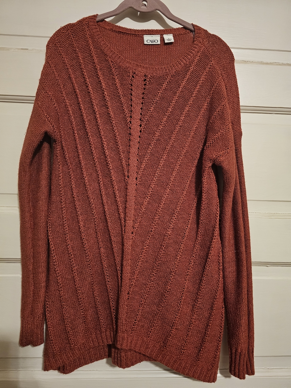 Cato Burnt Orange Diagonal Knit Sweater Large